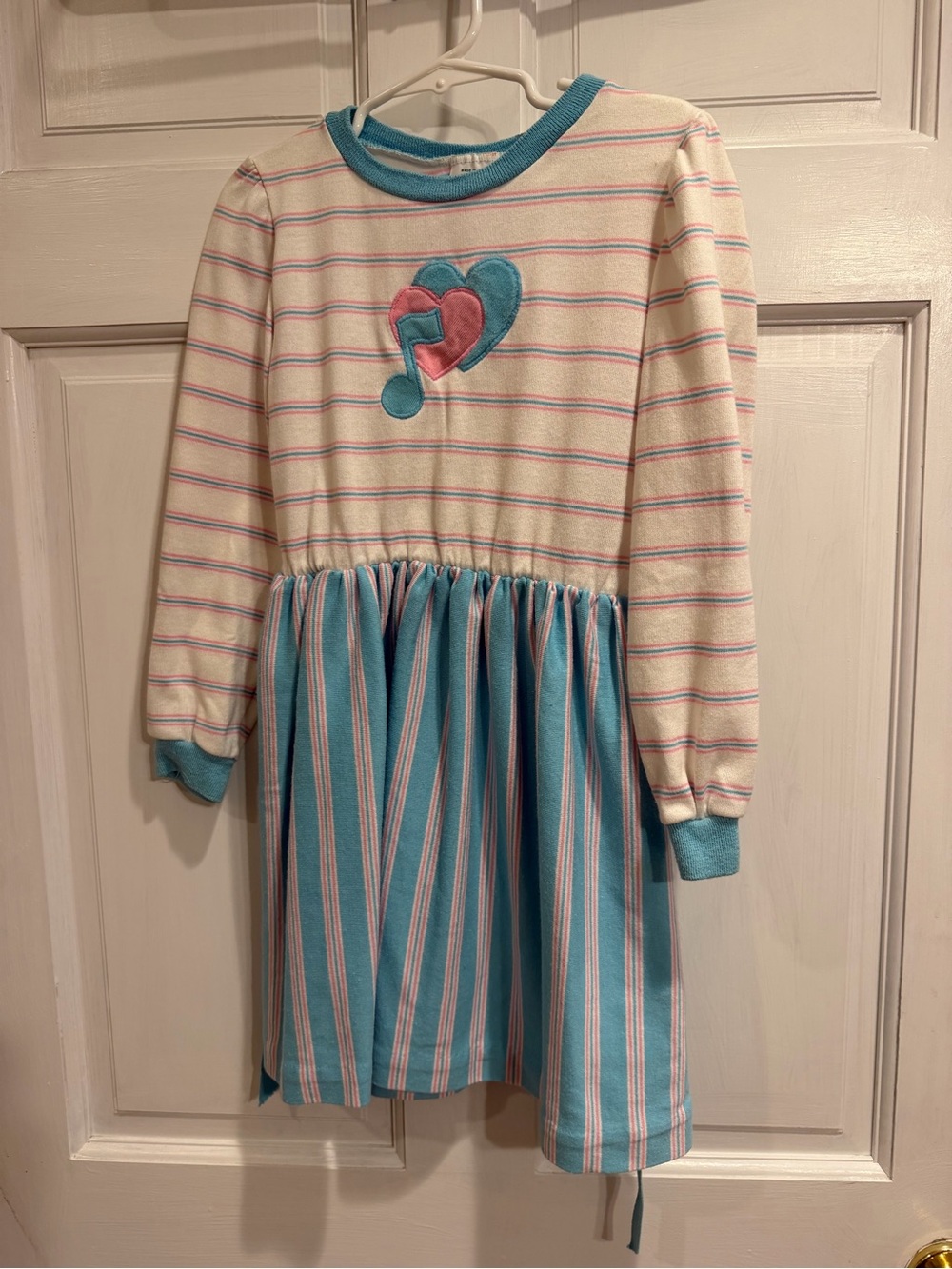 Vintage 90s Cream, Blue & Pink Striped Long-Sleeve Casual Dress